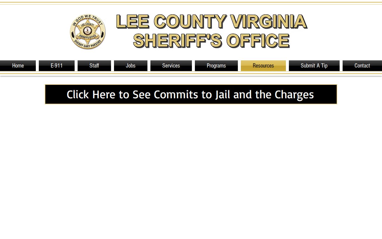 Lee County official dated arrests and jail commits report landing page